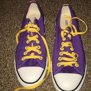 Purple Converse, Gold Laces. M size 9. W size 11